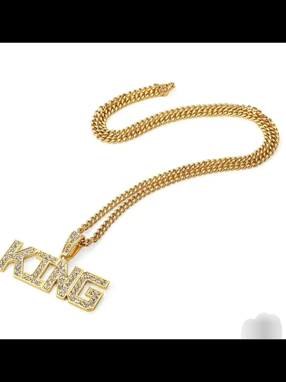 Gold 'KING' Pendant Necklace with Rhinestones